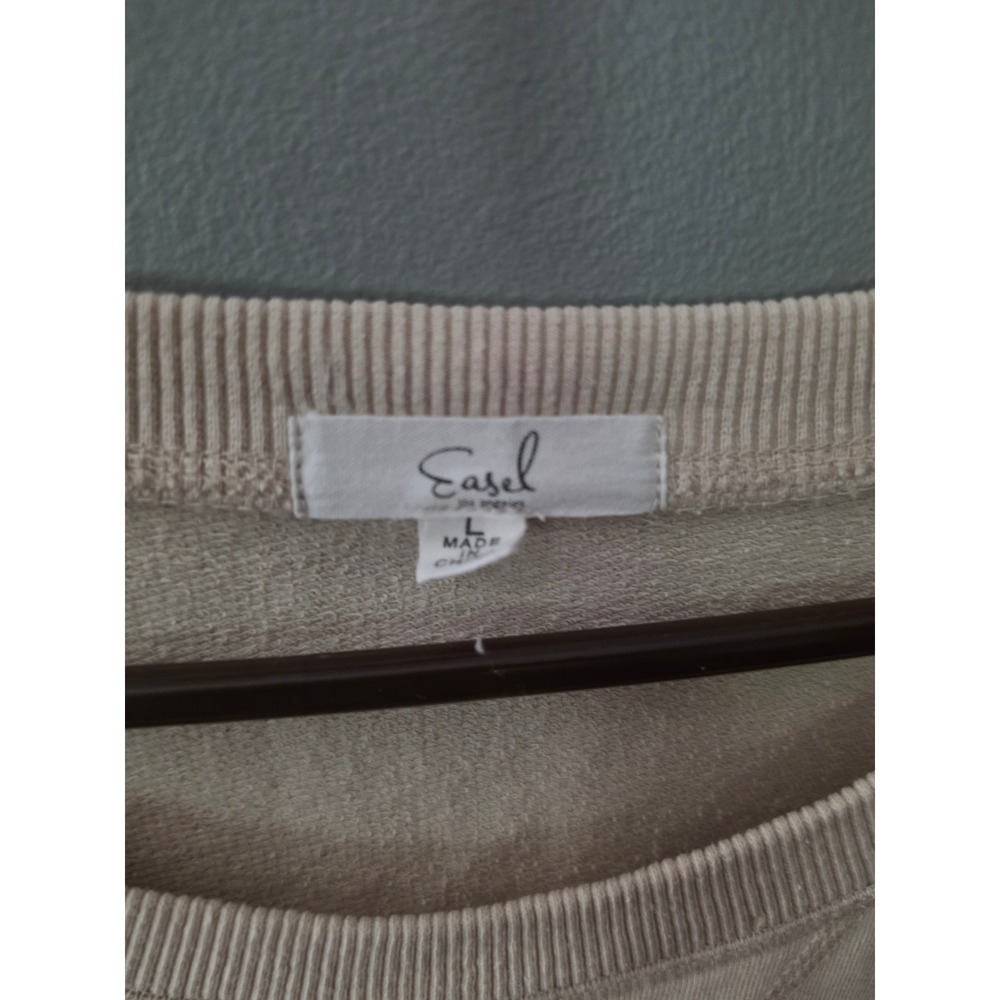 Easel Los Angeles Womens Tan Oversized Crewneck Raglan Sweatshirt Size L